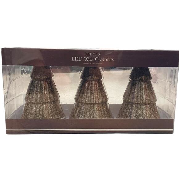 Gold Glitter Christmas Tree LED Wax Candles Set of 3 Holiday Glam New - Picture 7 of 10